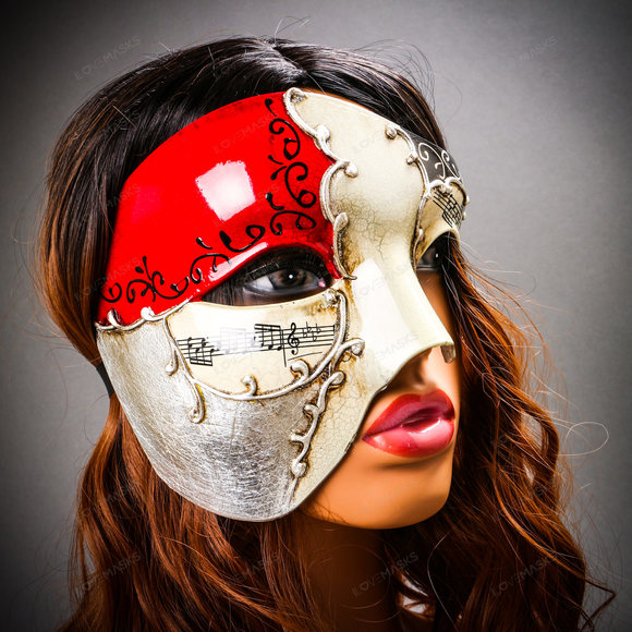 Phantom Of Opera Musical Masquerade Venetian Men Full Mask - Silver Red - Picture 7 of 8